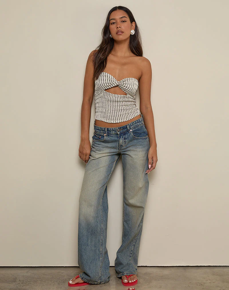 Aghony Bandeau Top in Stripe Textured Mesh Beige - Image 4