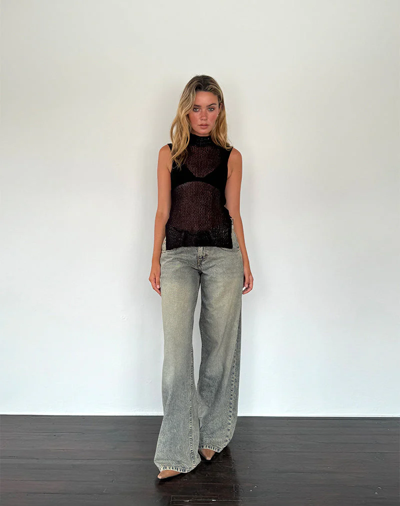 Agnes Sleeveless Sheer Knit Tank in Black - Image 4