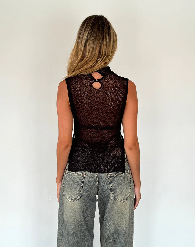 Agnes Sleeveless Sheer Knit Tank in Black - Image 5