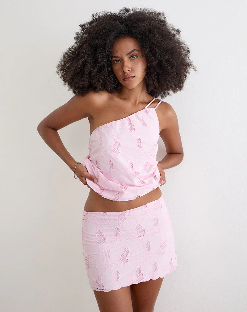 Aguna Mini Skirt in Broderie Baby Pink