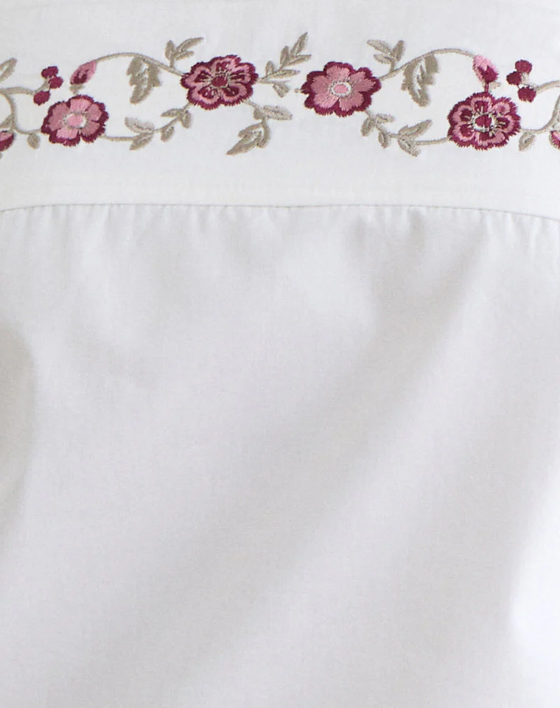 Ahera Top in Poplin White with Cherry Blossom Embroidery - Image 6
