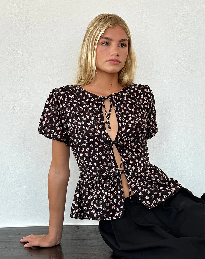 Ajasi Blouse in Red Rose Ditsy Black - Image 4