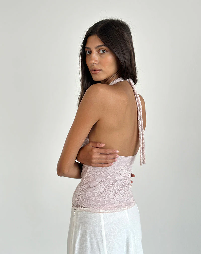 Aksa Halterneck Top in Lace Lotus Pink - Image 3