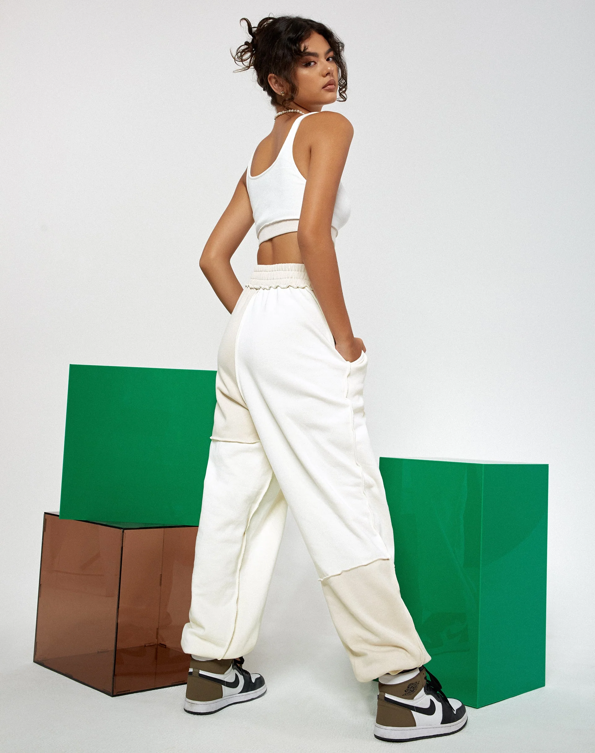 Albaca Trouser in Panelled Ivory and Winter White - Image 3