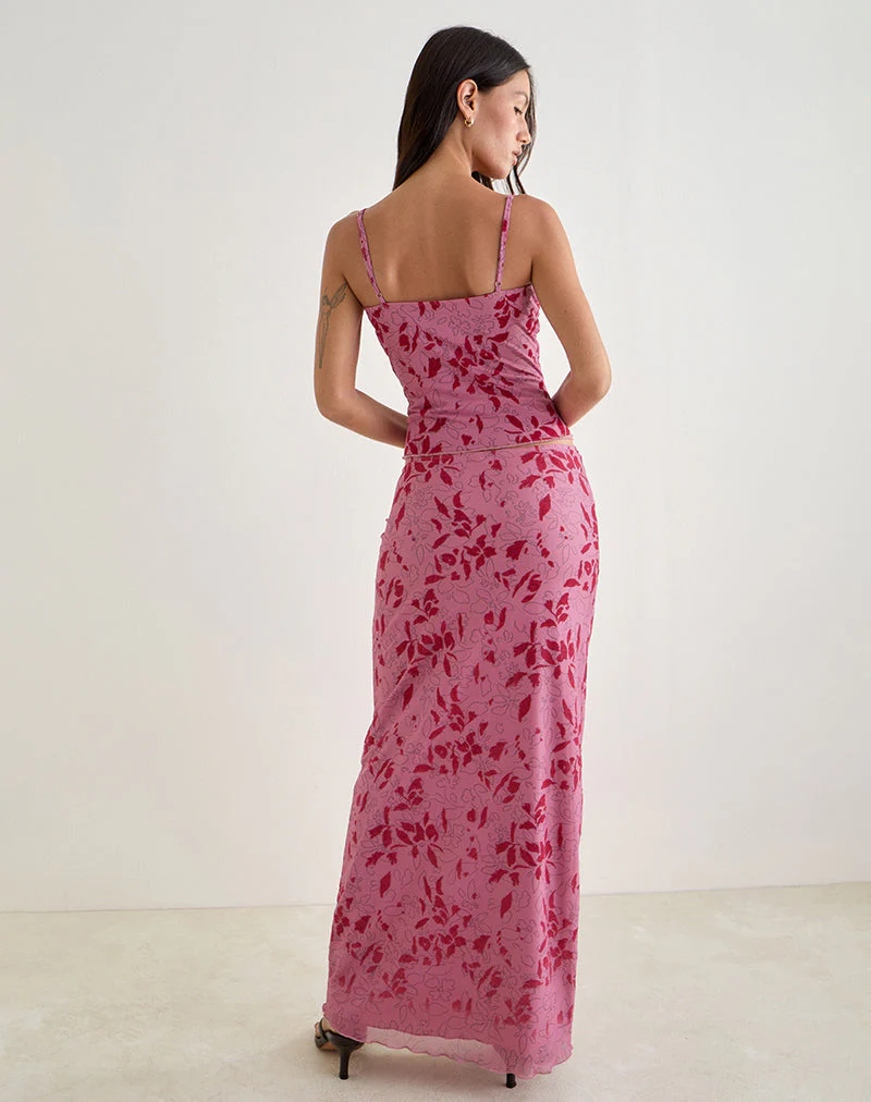 Alfreda Maxi Skirt in Stencil Flower Pink - Image 4