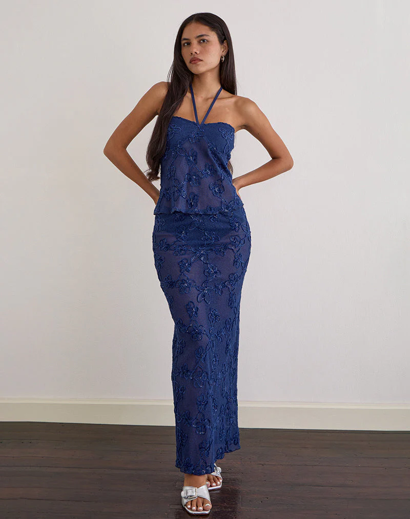 Alphia Maxi Skirt in Sequin Knit Navy - Image 4