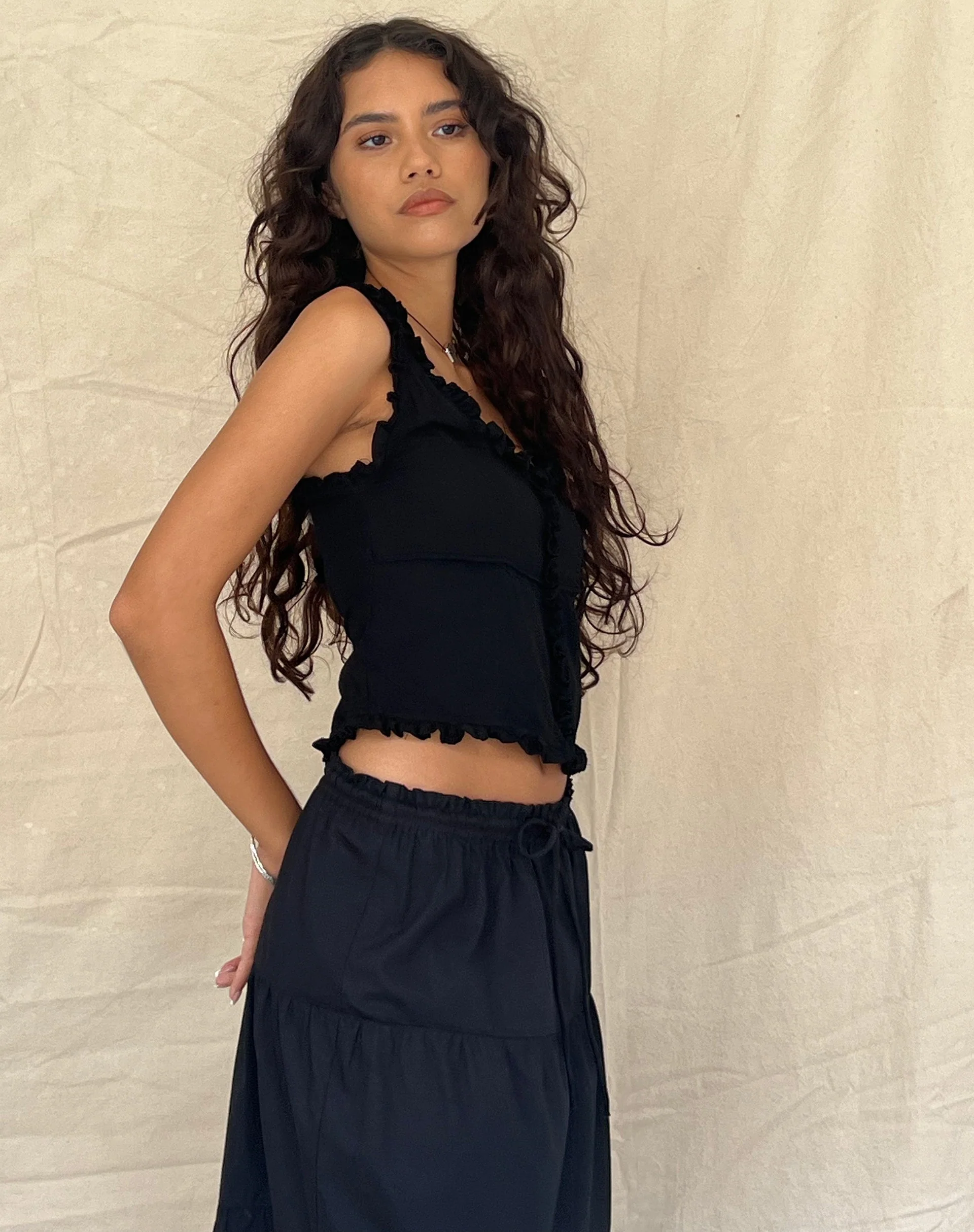 Alsa Ruffle Edge Top in Black - Image 2