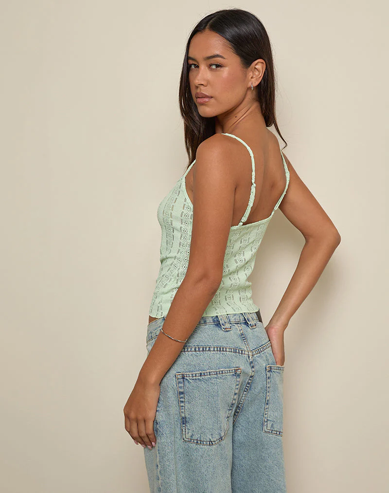 Aluca Cami Top in Broderie Flower Lace Mint - Image 5