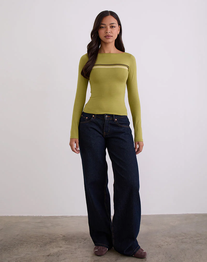 Amabon Long Sleeve Top in Cress Green Stripe - Image 3
