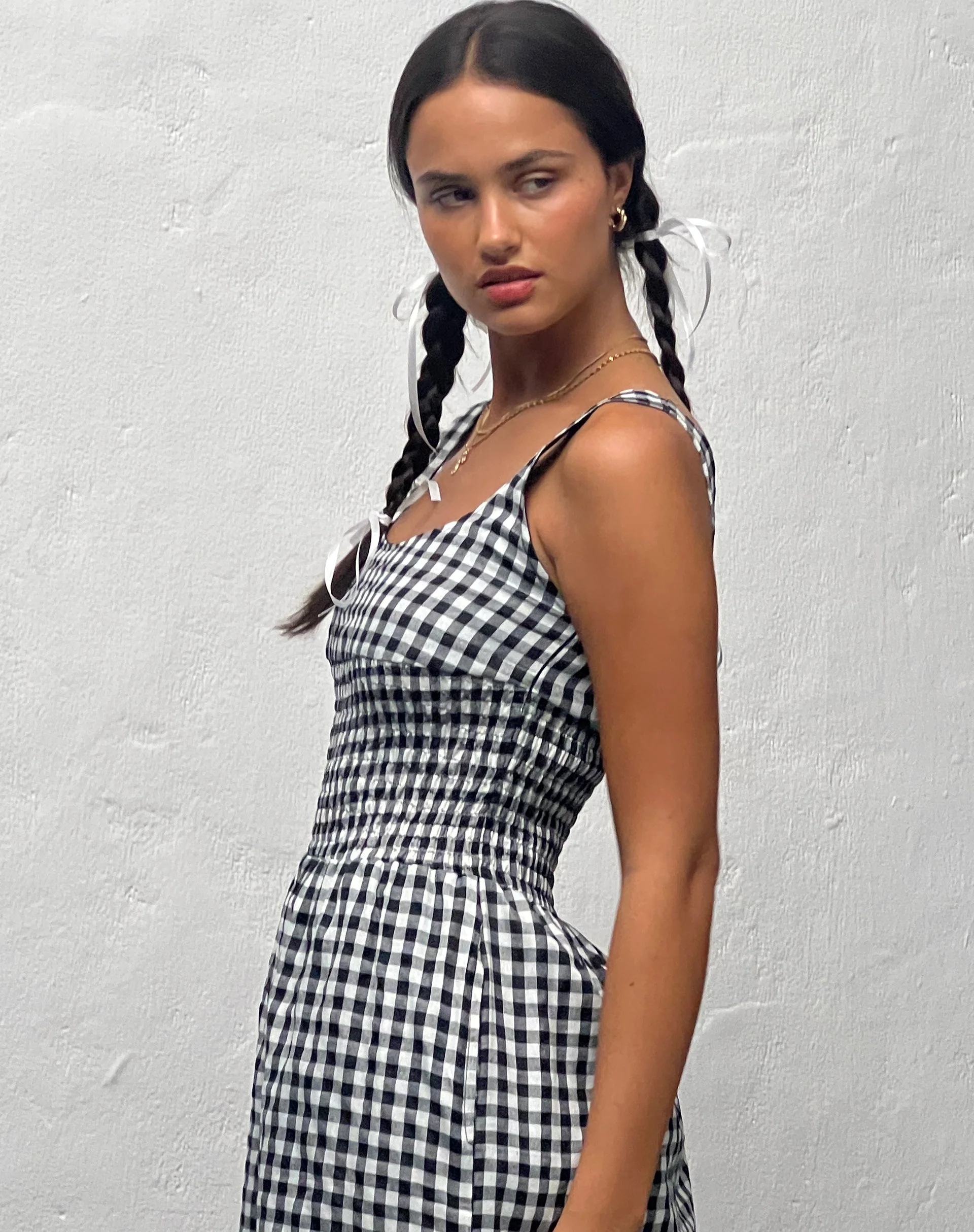 Ambrose Midi Dress in Black and White Gingham - Image 3