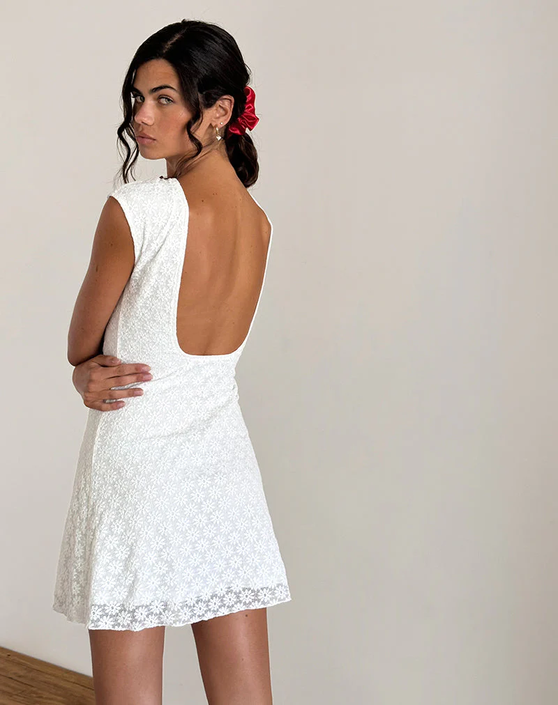 Ambu Mini Dress in Floral Lace Ivory - Image 4
