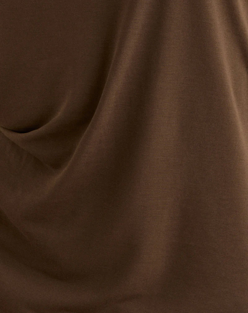 Amelina Backless Asymmetric Mini Dress in Dark Brown - Image 7