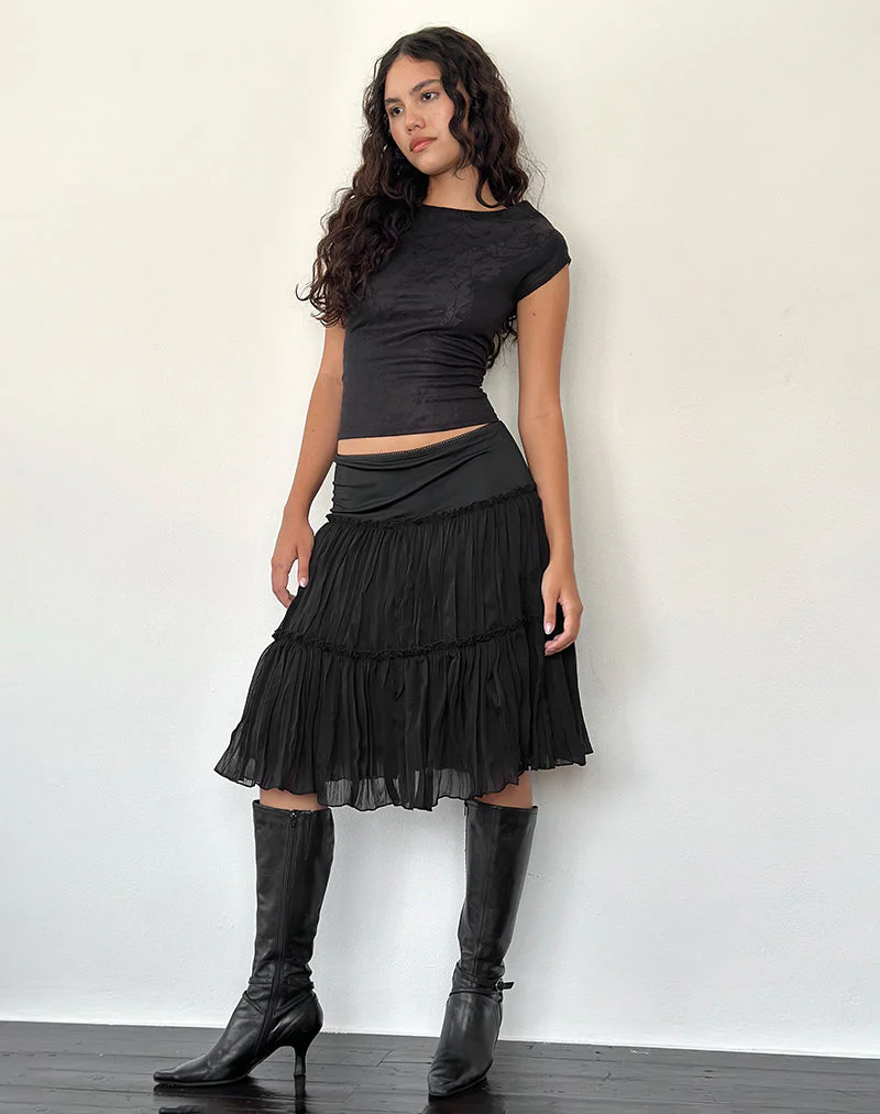 Anahita Tiered Skirt in Chiffon Black - Image 2