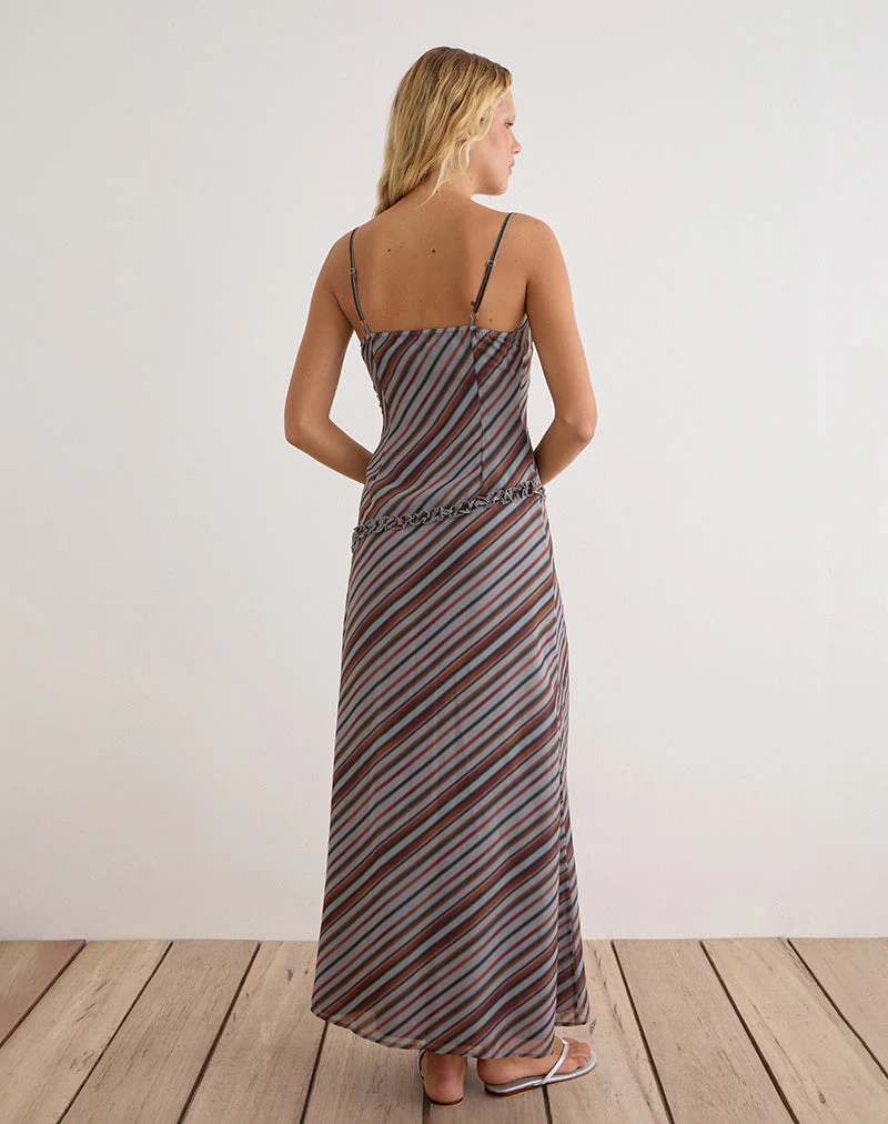 Angie Maxi Dress in Chiffon Grey and Maroon Diagonal Stripe - Image 3