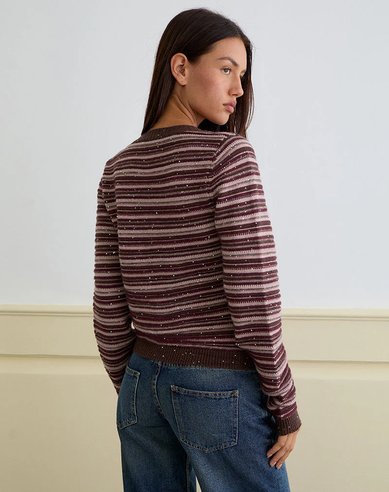 Aniha Long Sleeve Top in Glitter Knit Stripe Purple - Image 4