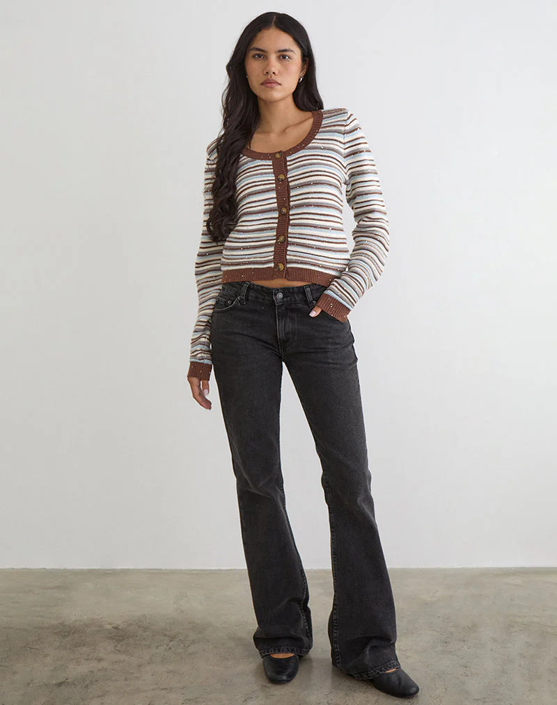Aniha Long Sleeve Top in Knit Stripe Blue and Brown - Image 2