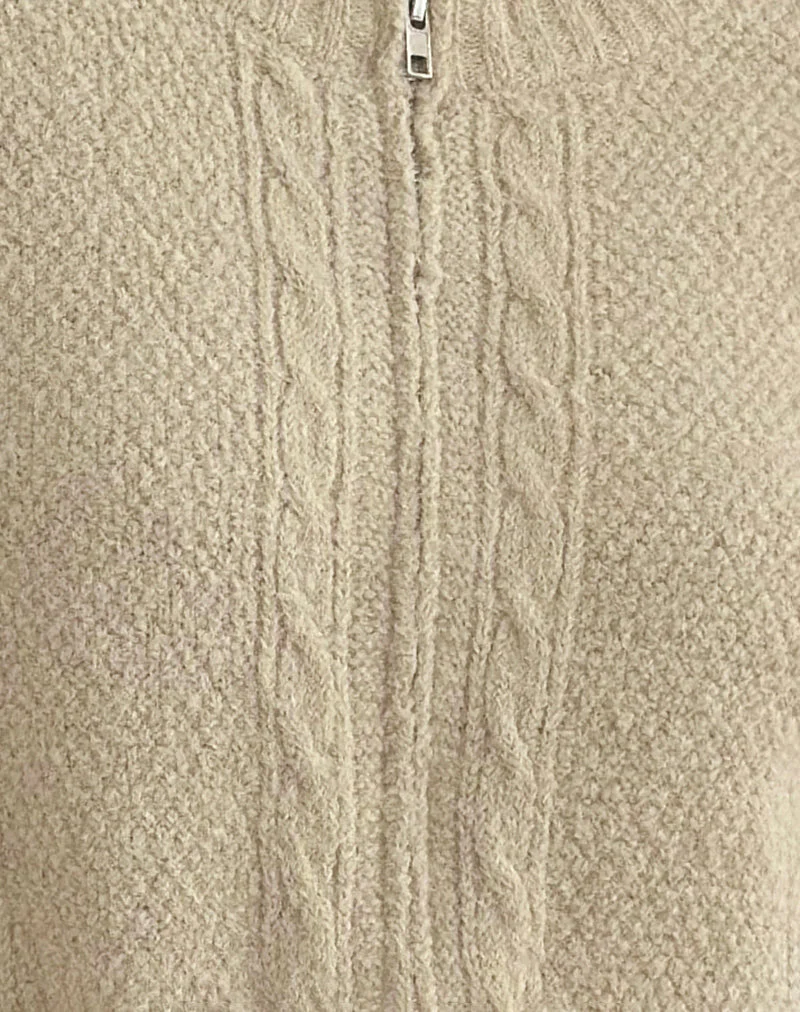 Anitra Cardigan in Cable Knit Beige - Image 7
