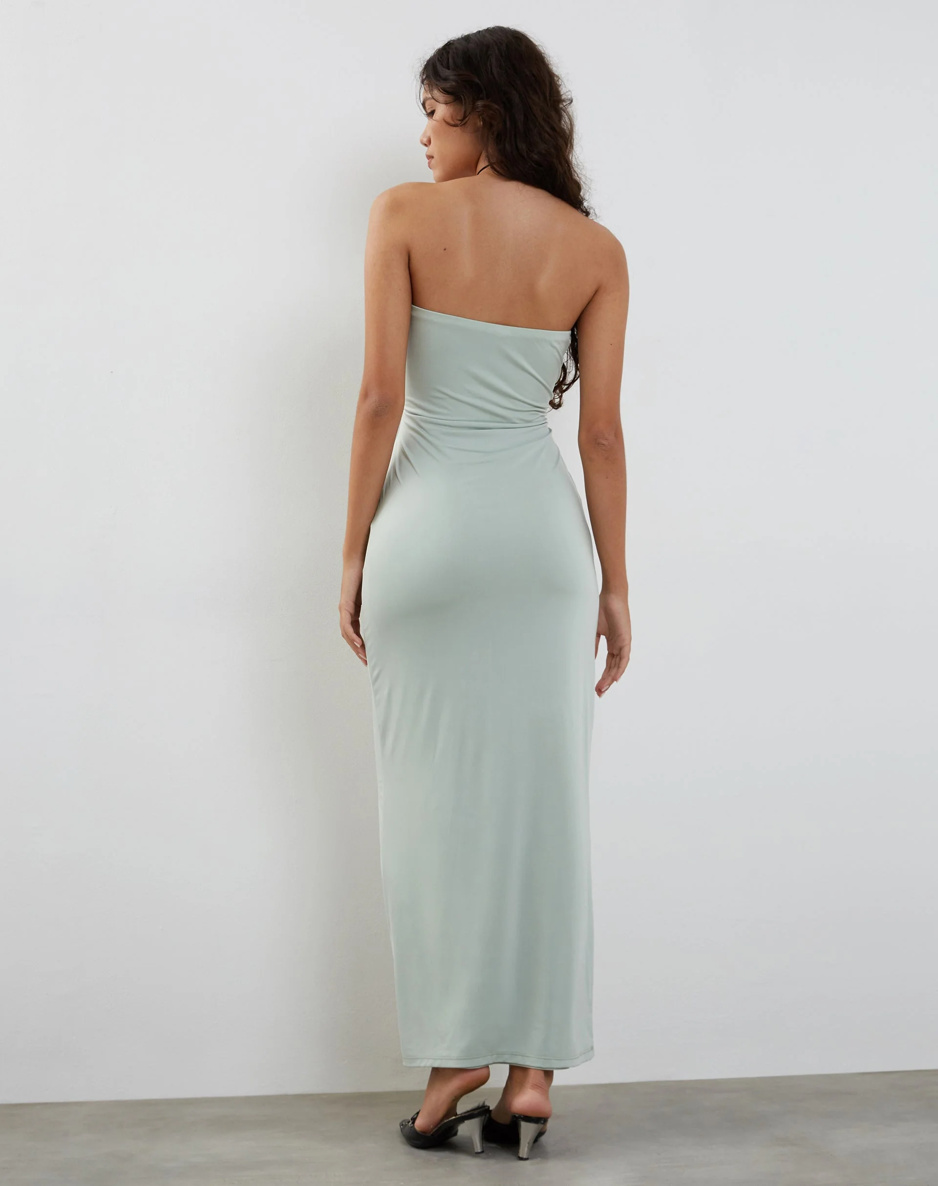 Annalise Bandeau Slinky Maxi Dress in Mint - Image 3