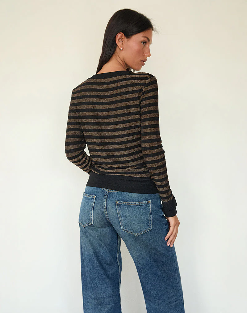 Annora Long Sleeve Top in Lurex Gold Stripe - Image 5