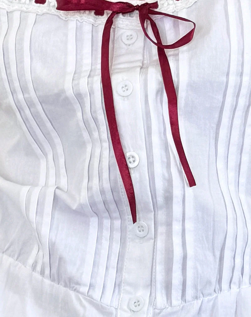 Arhan Top in White Poplin with Red Trim - Image 7