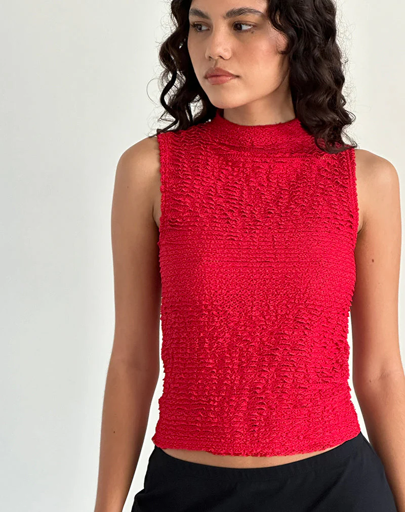 Arien Textured Mock Neck Top in Burgundy - Image 4