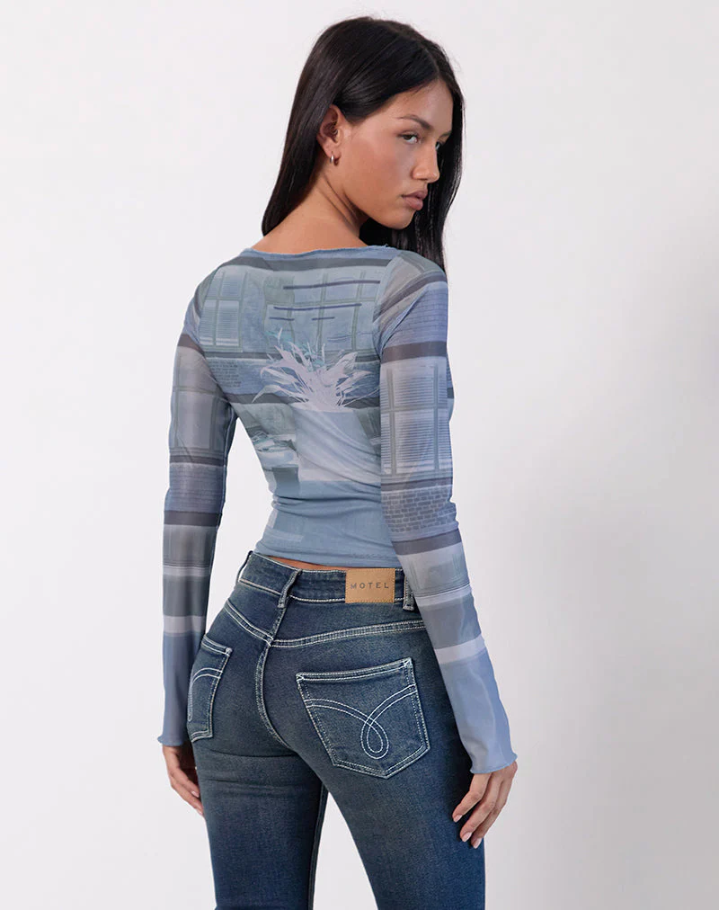 Armali Long Sleeve Top in Parlour Print Blue - Image 3