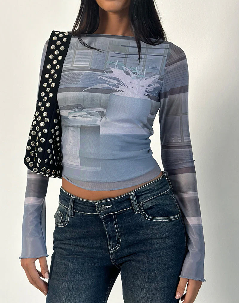 Armali Long Sleeve Top in Parlour Print Blue - Image 4
