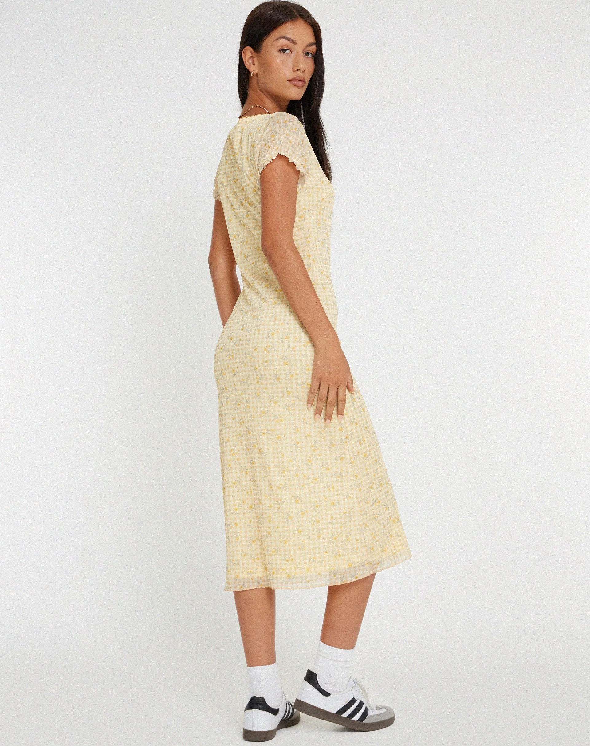 Aroha Midi Dress in Gingham Floral Yellow - Image 2