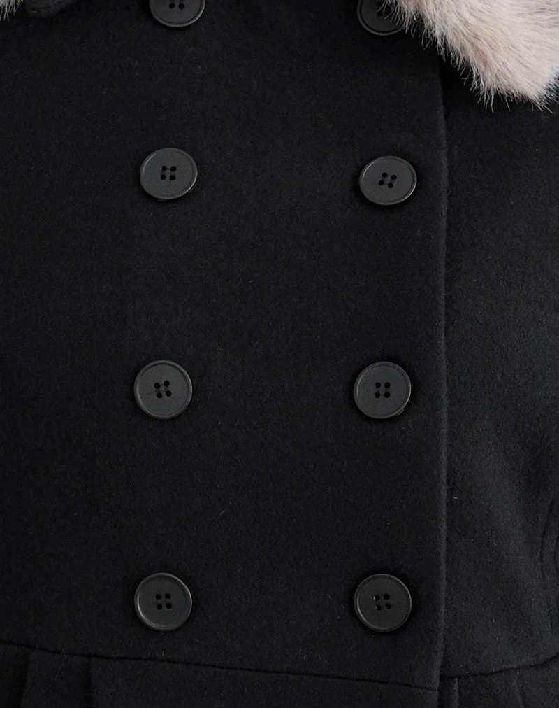 Arsil Double Breasted Coat in Black Wool - Image 6
