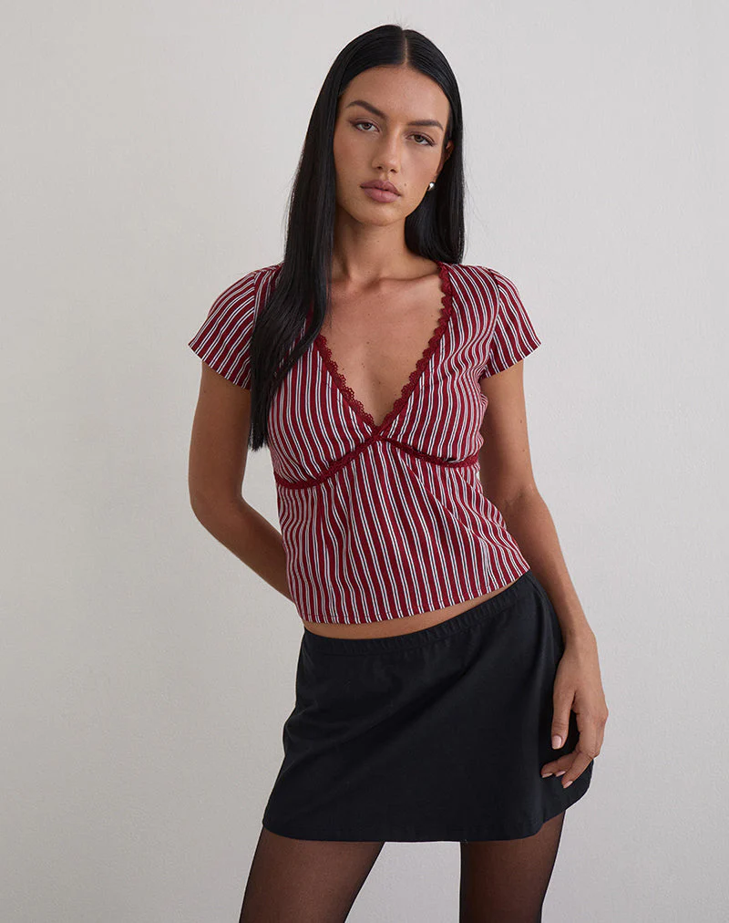 Asani Top in Stripe Maroon - Image 2