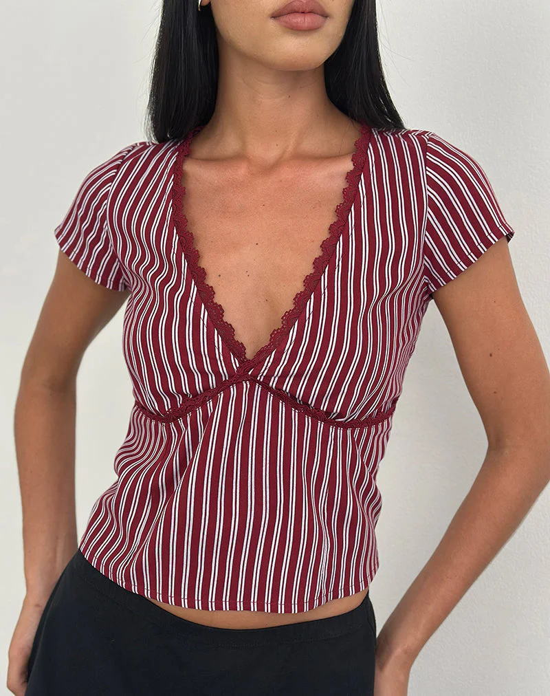 Asani Top in Stripe Maroon - Image 3