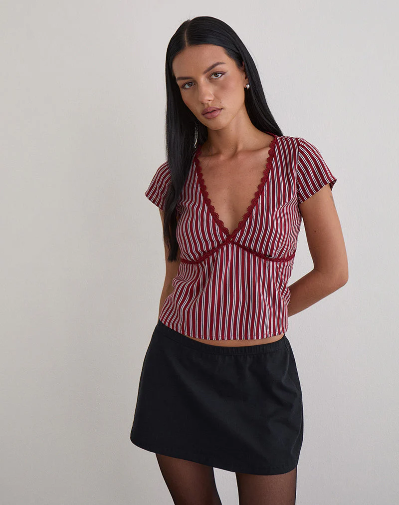 Asani Top in Stripe Maroon - Image 4