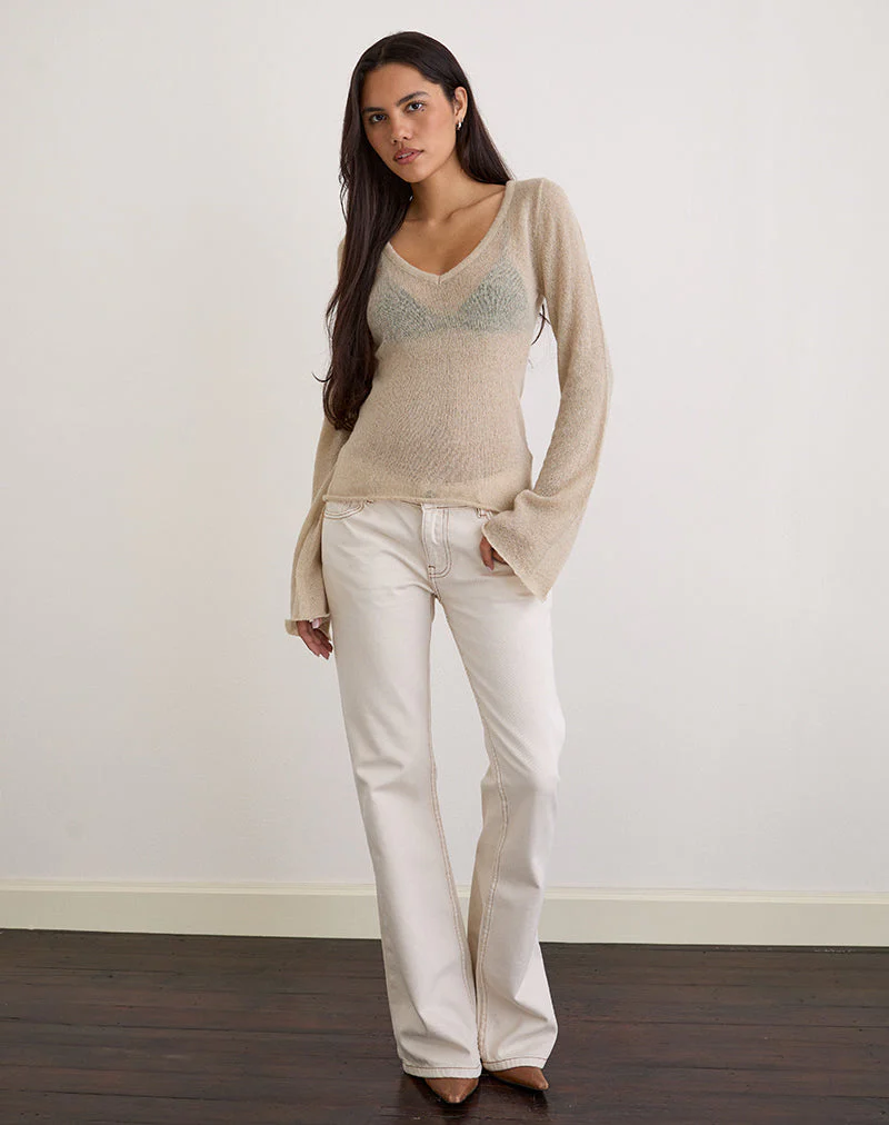 Ashla Top in Sheer Knit Beige - Image 2