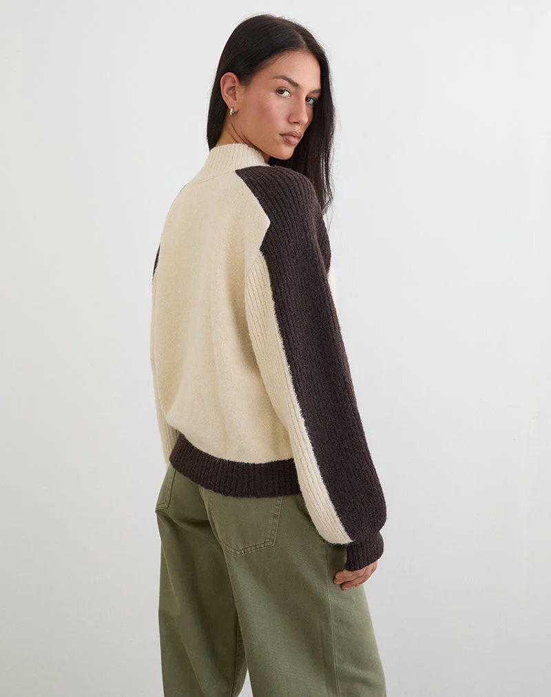 Asrar Jumper in Knit Cream and Brown - Image 4