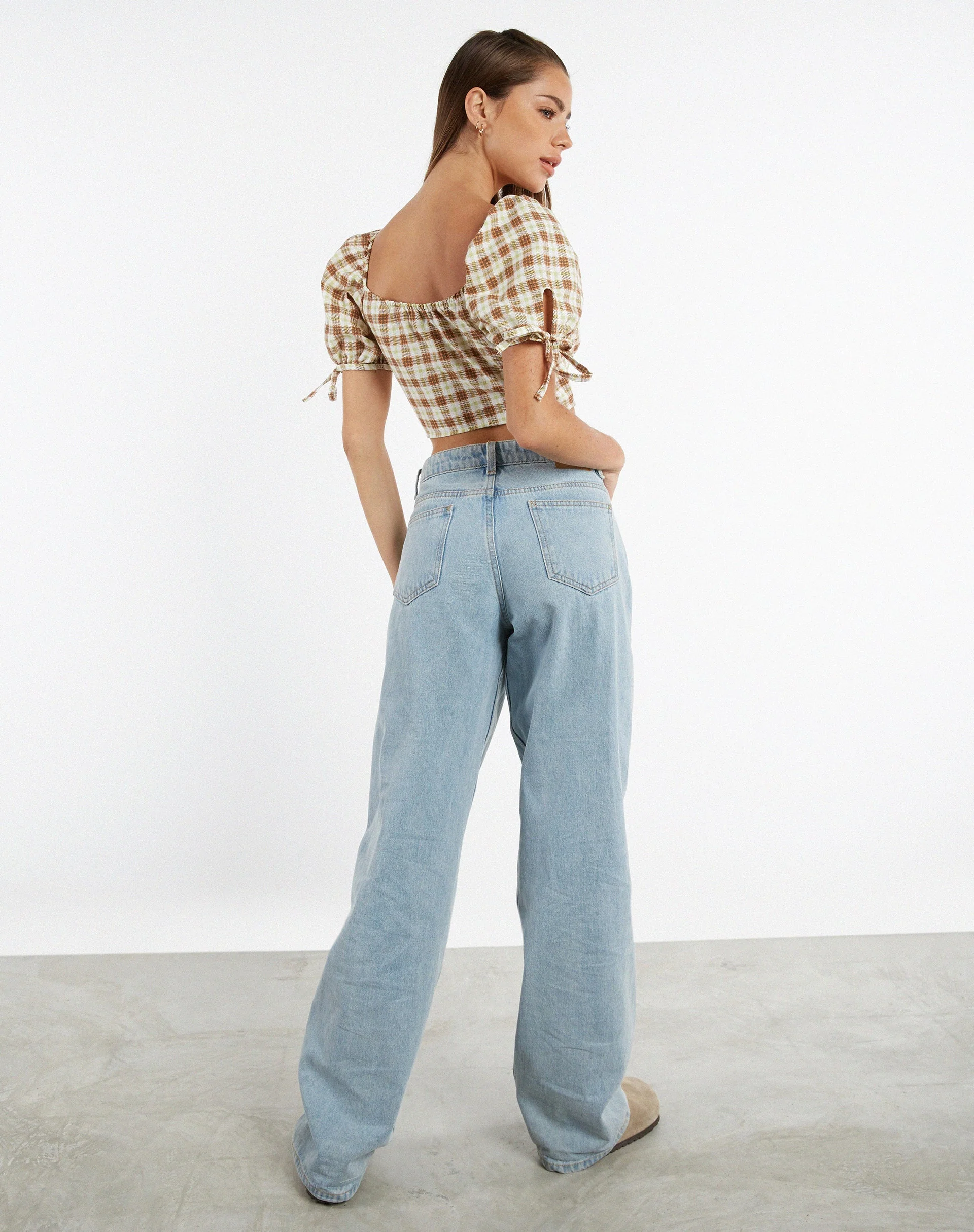 Auri Crop Top in Yellow Brown Check - Image 6