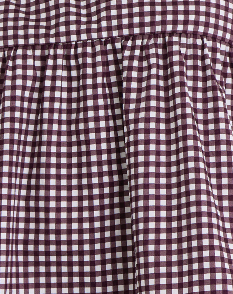 Axoni Square Neck Blouse in Mini Gingham Wine - Image 7