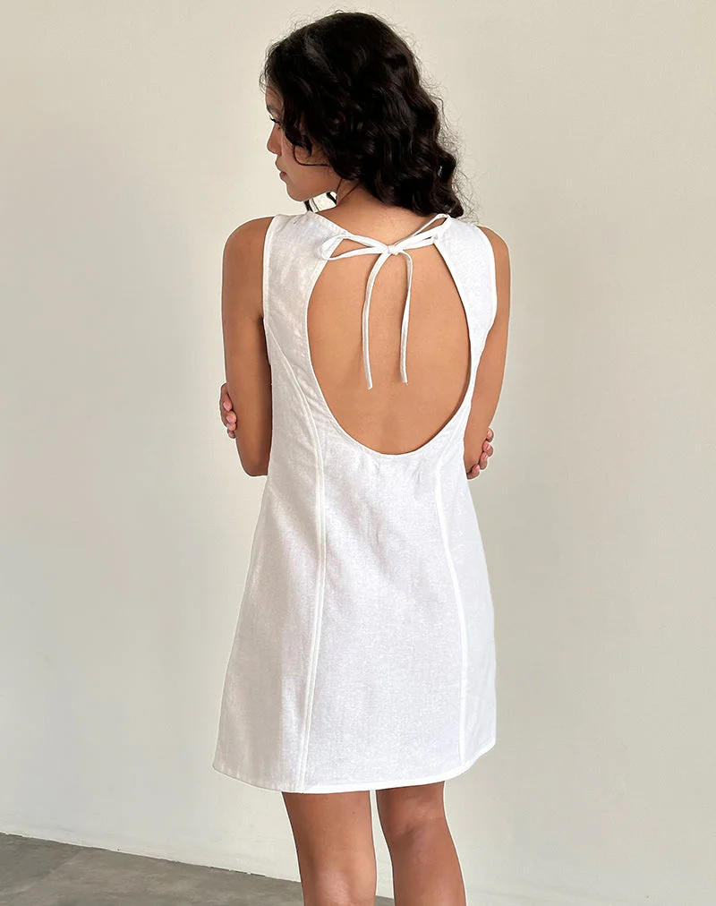 Ayana Open Back Mini Dress in Off White Linen - Image 2