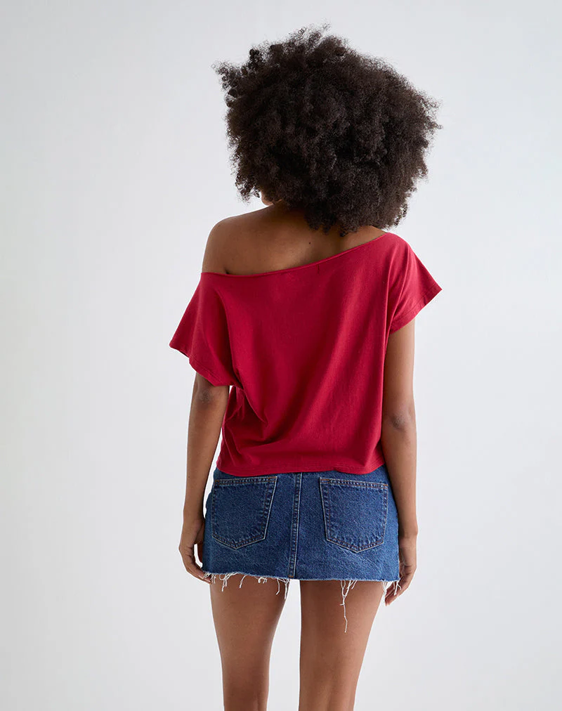 Balia Asymmetric Short Sleeve Basic Top in Adrenaline Red - Image 4