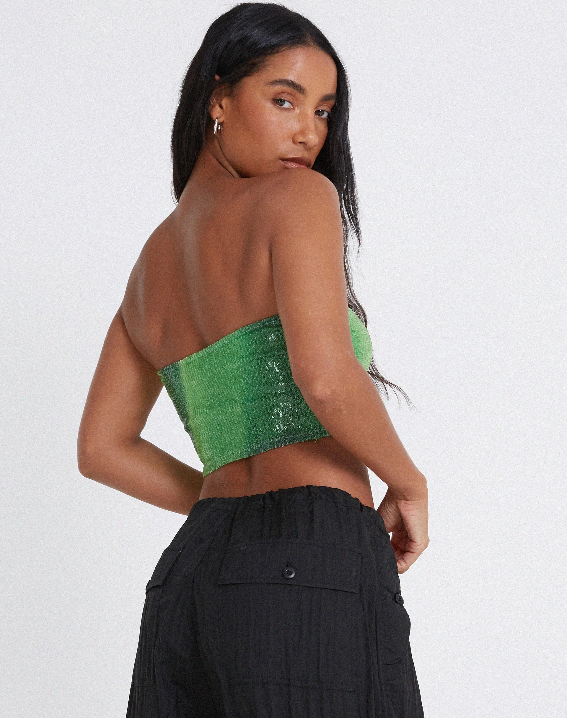 Bandira Bandeau Top in Sequin Solarized Green - Image 3