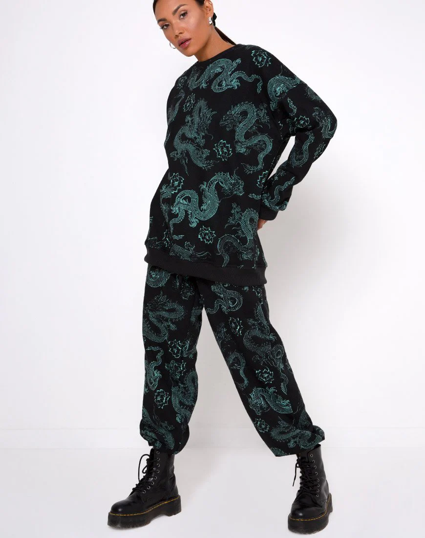 Basta Jogger in Dragon Flower Black and Mint - Image 3