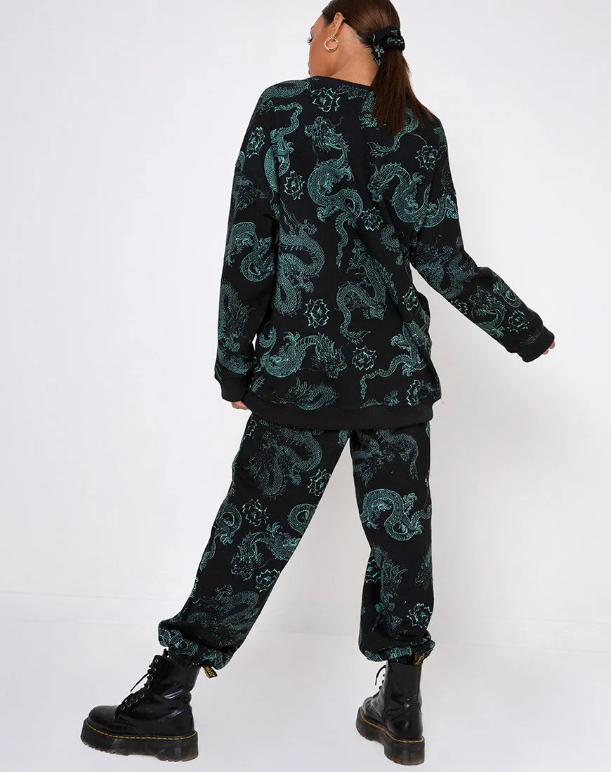 Basta Jogger in Dragon Flower Black and Mint - Image 4