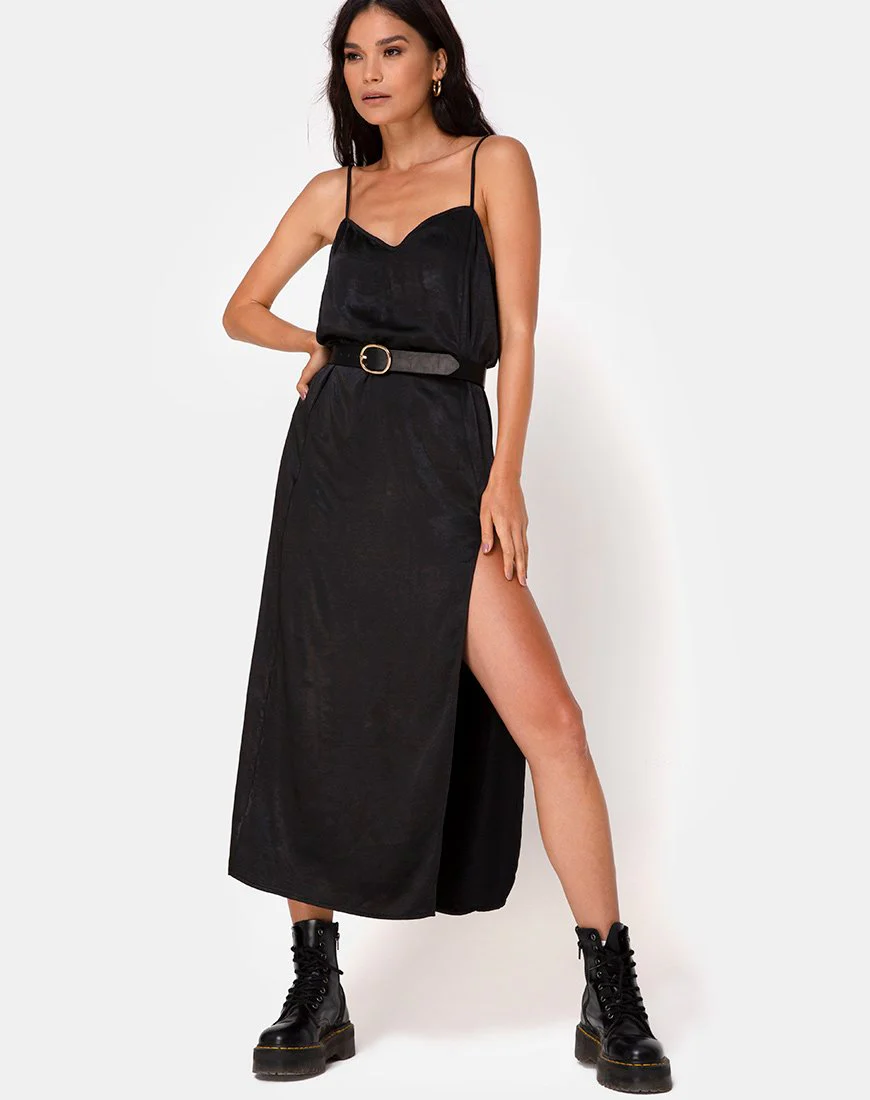 Batis Maxi Dress in Satin Black - Image 3