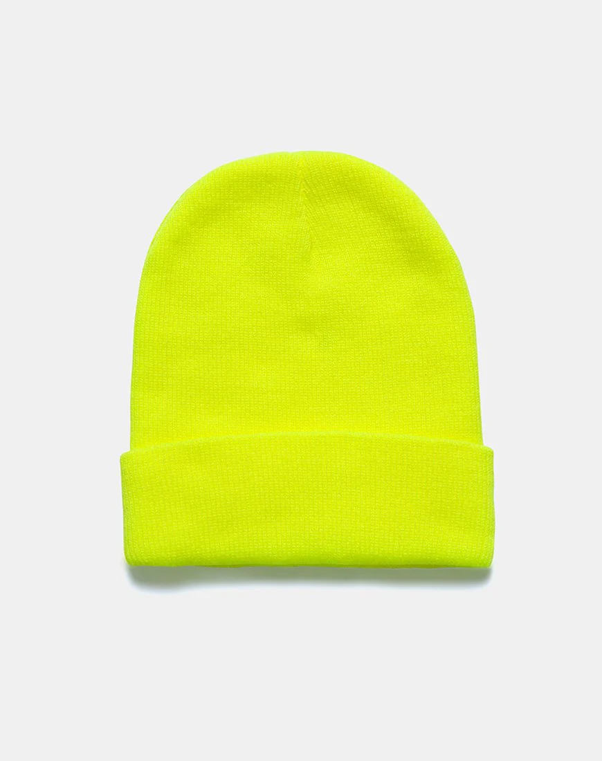 Beanie Hat in Highlighter Yellow - Image 4