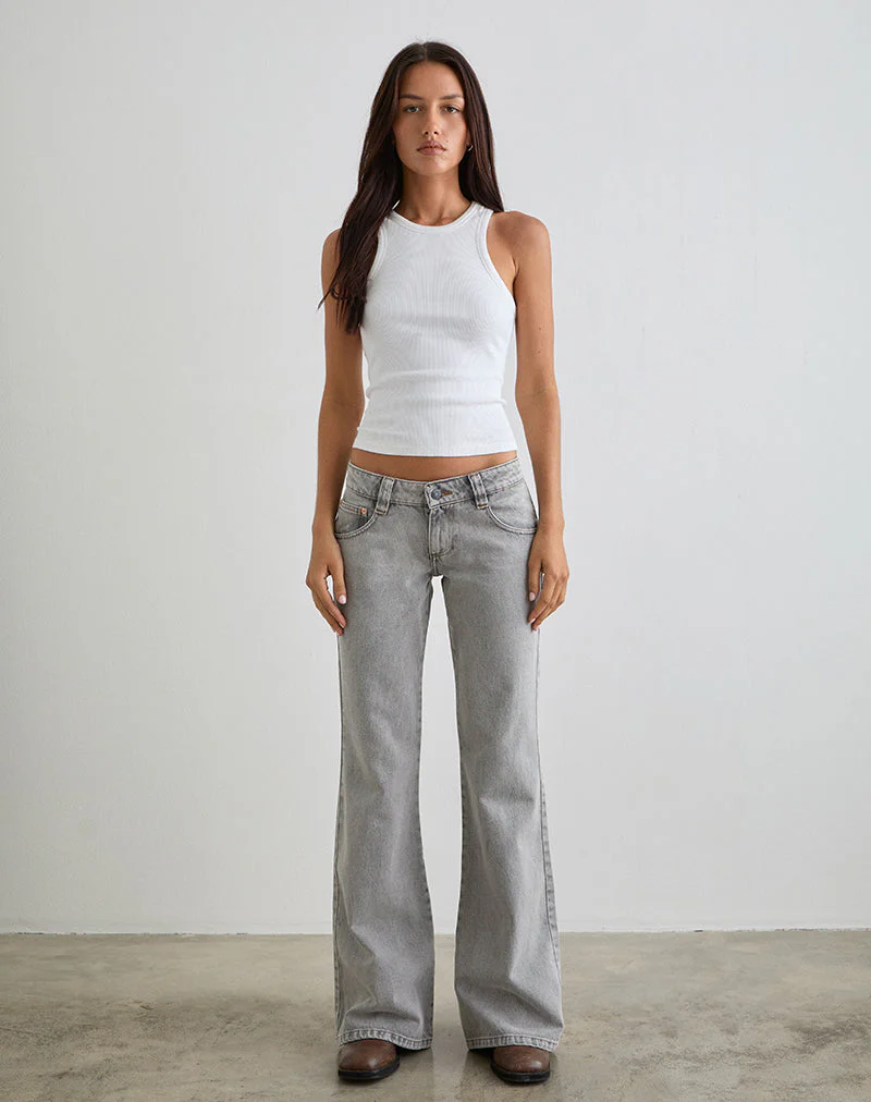 Low Rise Bell Bottom Flare Jeans in Bleached Grey - Image 3