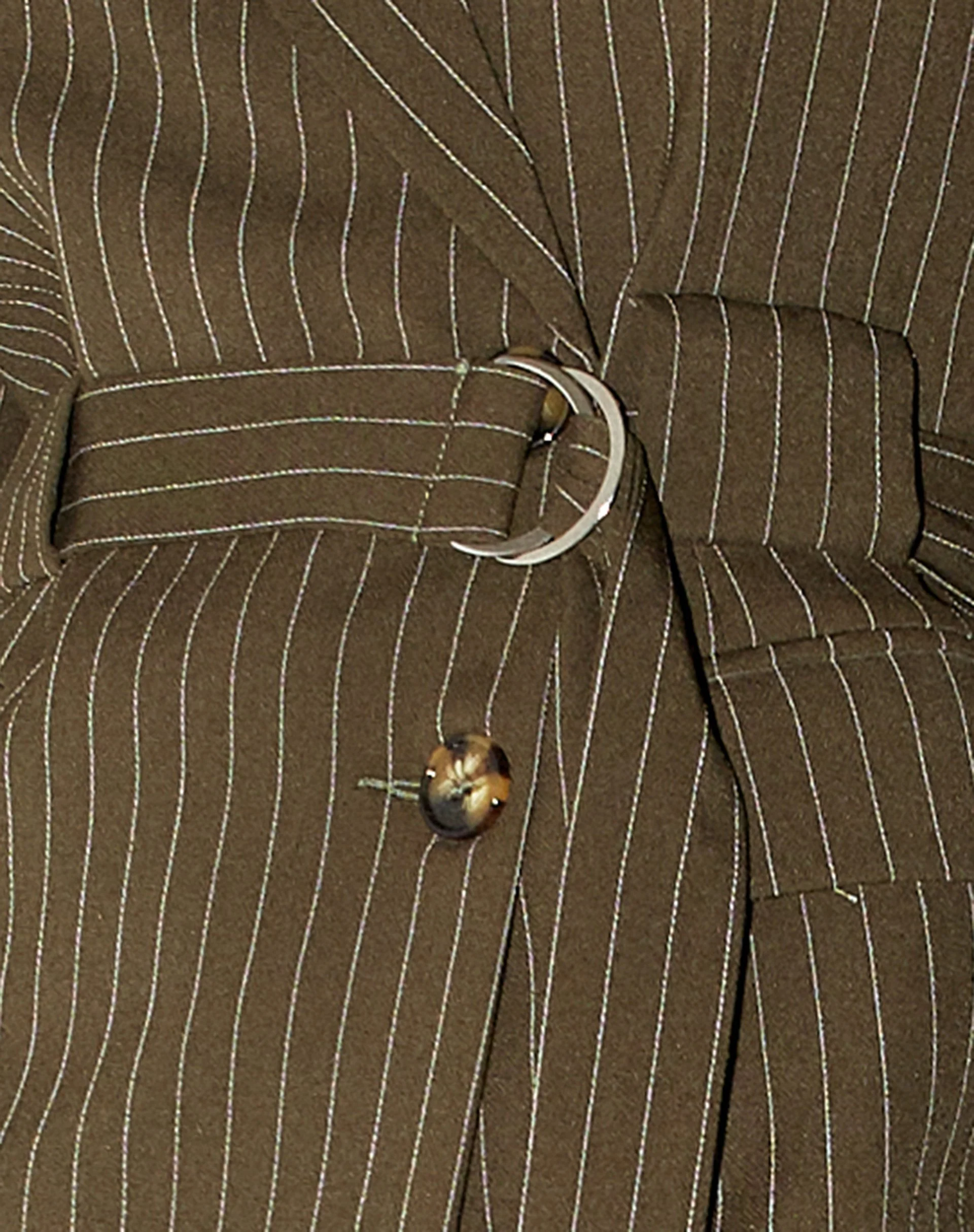 Belted Blazer in Pinstripe Khaki - Image 6