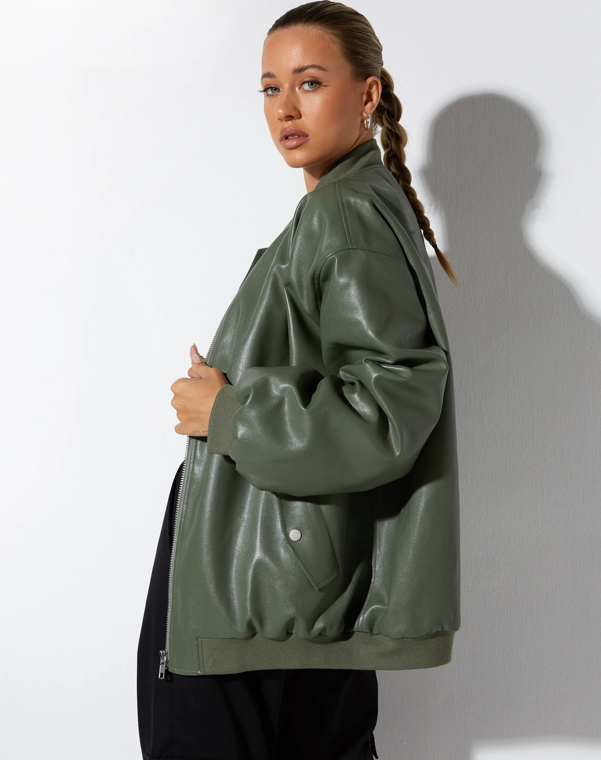 Benta Jacket in PU Olive - Image 5
