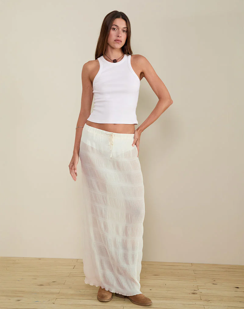Bente Unlined Maxi Skirt in Chiffon Plisse Ivory - Image 4