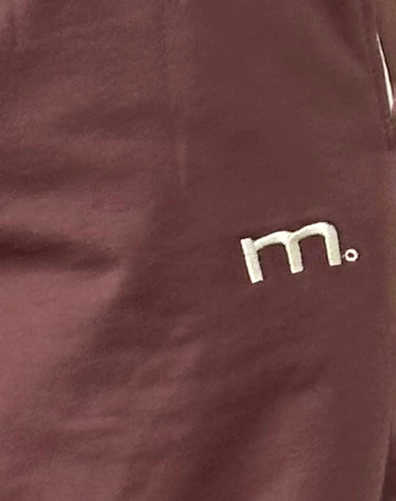 Benton Wide Leg Jogger in Mahogany with Ivory Piping and M Embroidery - Image 5