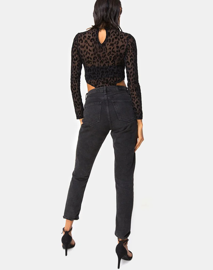 Berani Highneck Bodice in Animal Black Net - Image 5