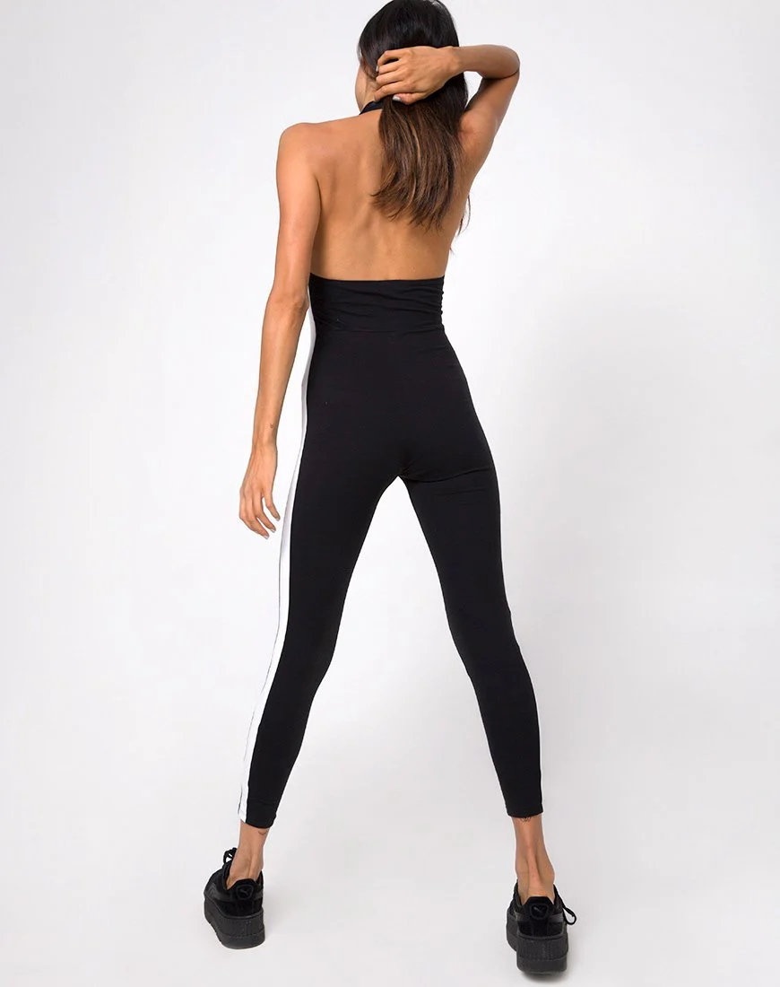 Beripe Plunge Unitard in Black with White Stripe - Image 4